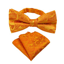 Floral Weave Print Adjustable Pre Tied Bows Tie and Pocket Square Set for Men Formal Wedding Party Prom Necktie Neckwear