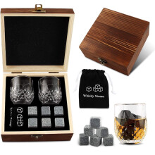 Whisky Stones Gift Set Reusable Whisky Ice Cubes Glasses Whiskey Rocks Cooling Stones Wooden Gift Box Best Gifts for Men