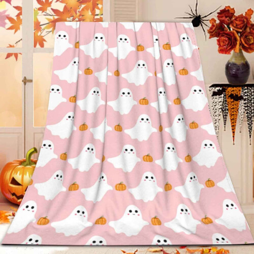 Coperta in flanella rosa per Halloween, 76 x 102 cm