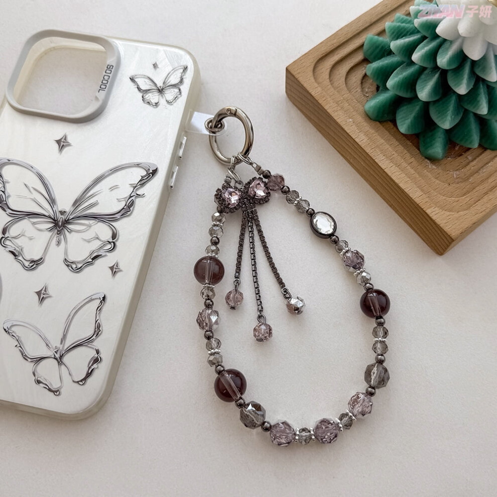 Shiny Crystal Beaded Tassel Bow Phone Charm Strap, Luxury Wristlet Lanyard & Keychain For Women Â Compatible With All Phones 9027700540149