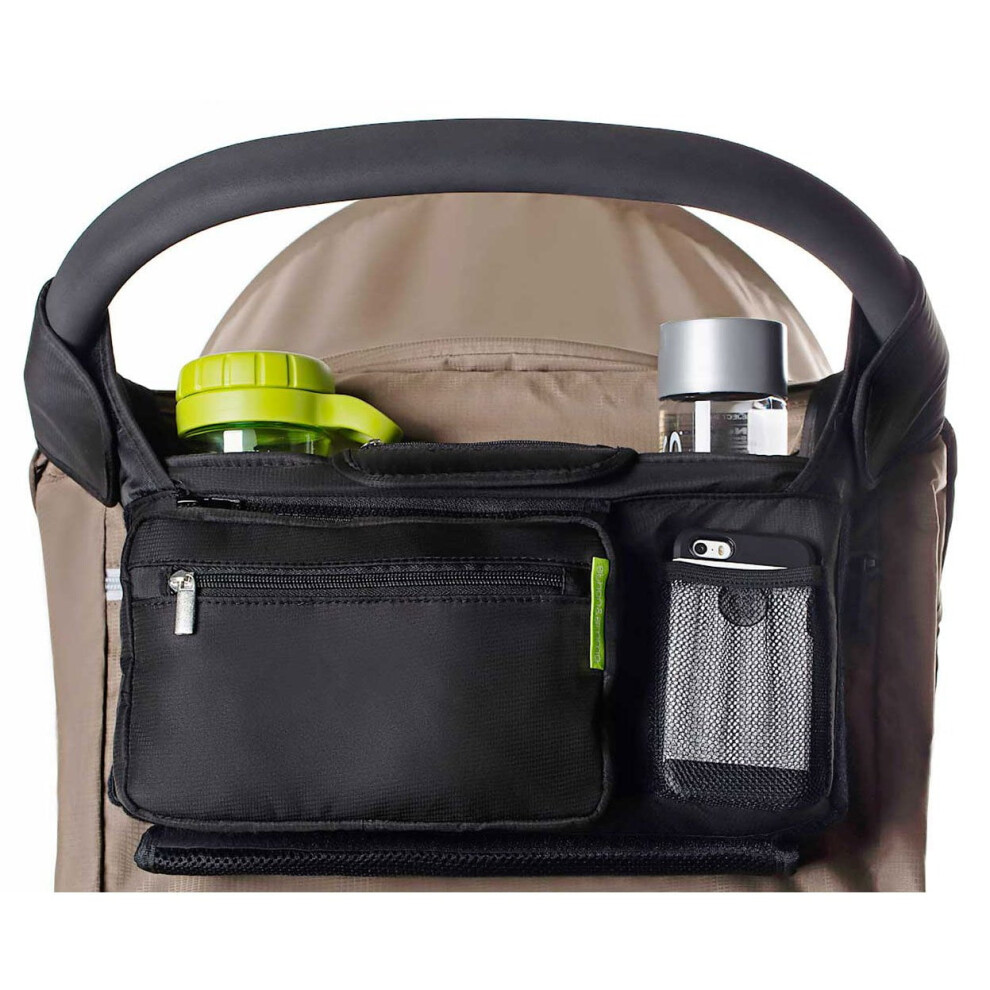 Baby Stroller Organizer with Cup Holders – Compatible with Most Strollers – Front Zippered Pocket, Adjustable Straps, Extra Storage