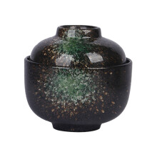 3Pcs Household Ceramic Stew Pot Black Covered Soup and Egg Bowl
