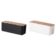 White Cable Management Box with Wood Lid 2PCS