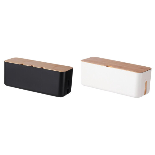 White Cable Management Box with Wood Lid 2PCS