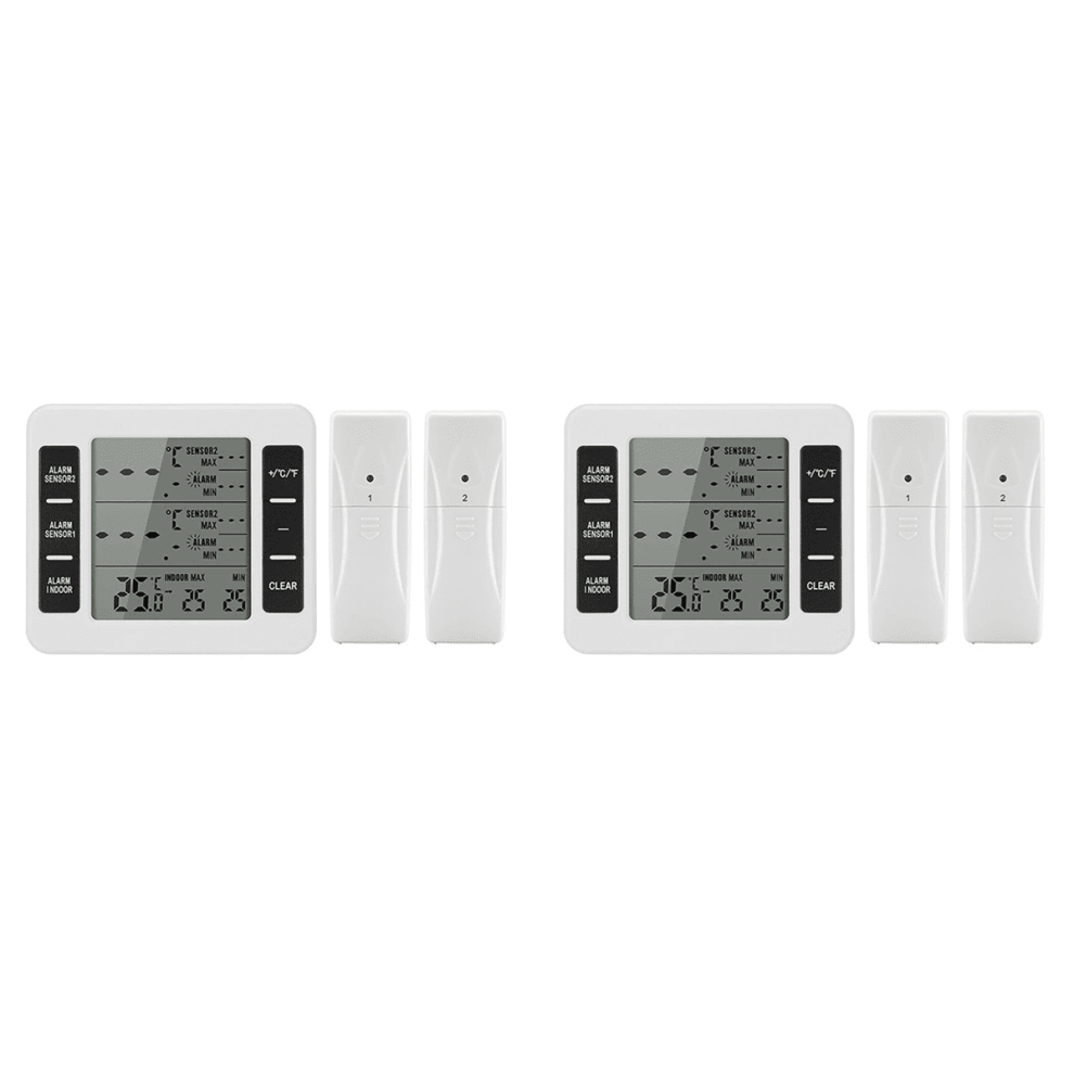 2-Set Wireless Freezer Thermometer with 2 Remote Sensors, Low-Temp Alarm & Clock, Compatible with Freezers & Refrigerators