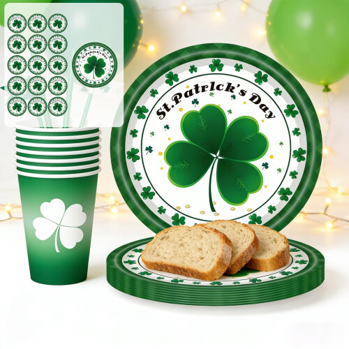 Service de vaisselle jetable sur le thème irlandais pour la Saint-Patrick