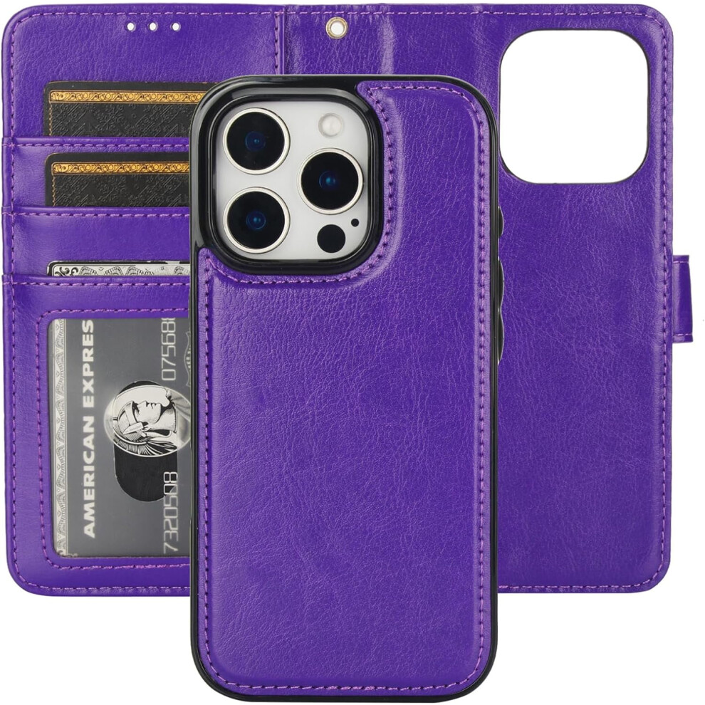 Detachable Wallet Case For Iphone 16 Pro Pu Leather Purple 974856945511