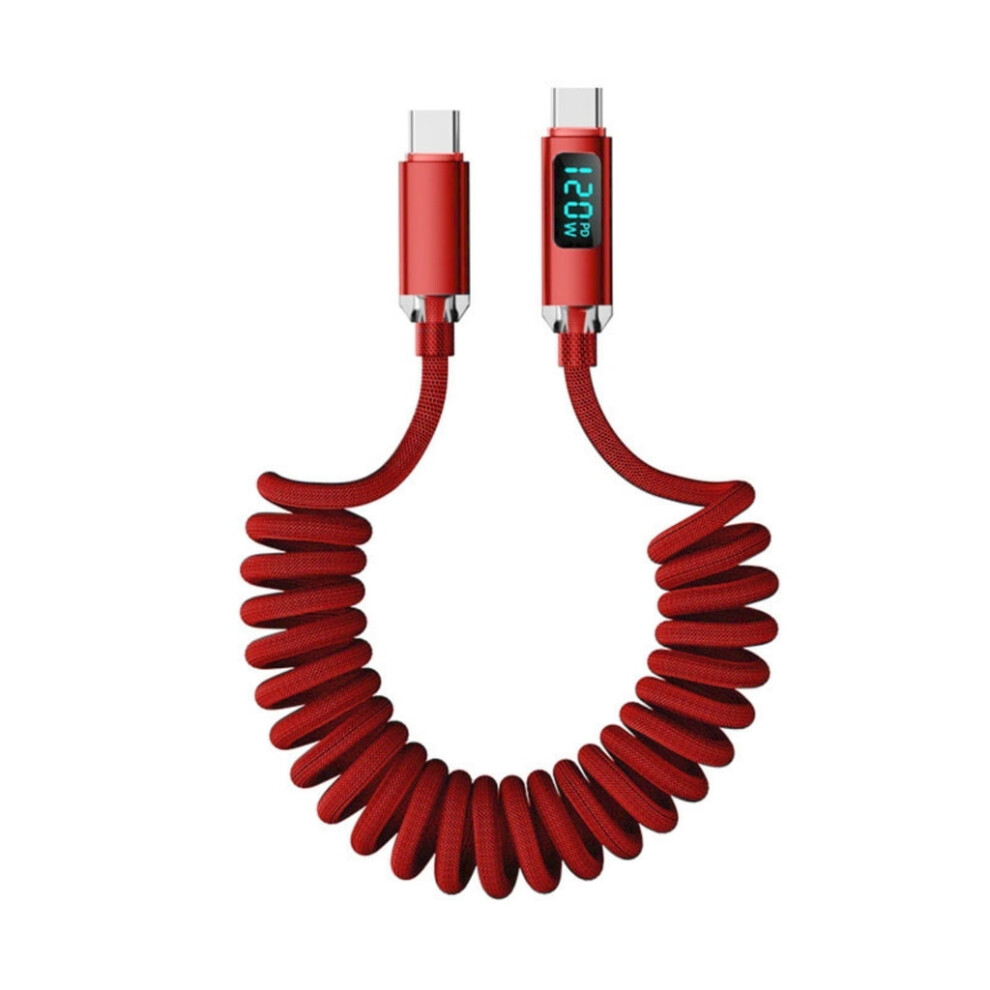 Retractably Type C To Type C Cable 120W Rapid Charging Spring Design Braide Cord 480Mbps Tansfer For Laptop Phone Tablet 9551475127446