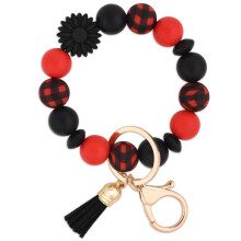 2PCS Silicone Beaded Keychain Wristlet Key Ring Bracelet Cute Daisy Car Key Chain Holder for Women Girls, PACKAGE Includes 2 key Chain sets