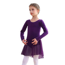 Collant de balé infantil de manga comprida com tutu, ideal para apresentações e treinos. Tecido macio, elástico e confortável, tamanho 6-7 anos.