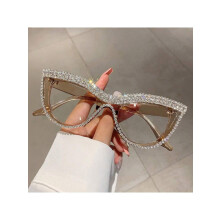 Óculos de Sol Femininos de Luxo em Bege Nude com Cristais – Armação Completa Decorativa Sem Grau para Festas e Eventos Formais, Compatíveis com