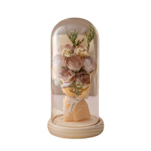 Preserved Blue Roses Bouquet in Glass Dome with LED Light – Valentine's, Mother's Day, Anniversary, Birthday Gift – Compatible with Home Decor