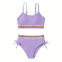 Girls Swimsuits Teens Two Piece Bathing Suit High Waist Tummy Control Bikini Set 9-16 Years Color Block Comfortable Swimwear