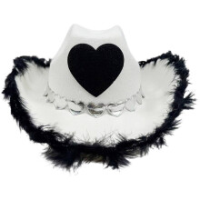 Pălărie de cowgirl cu inimă și pene, pălărie de petrecere Rodeo, cu bor larg, pentru petrecere tematică a burlacilor, accesoriu de dress up