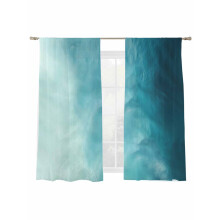 Blue Teal Ombre Sheer Curtains, Coastal Modern Light-Filtering Voile Drapes with Rod Pocket, 2 Panels (52"x72")