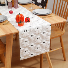 Steag și față de masă Halloween3D – Model fantomă, 33x93cm, suprafață netedă și plușată, design personalizat luminos