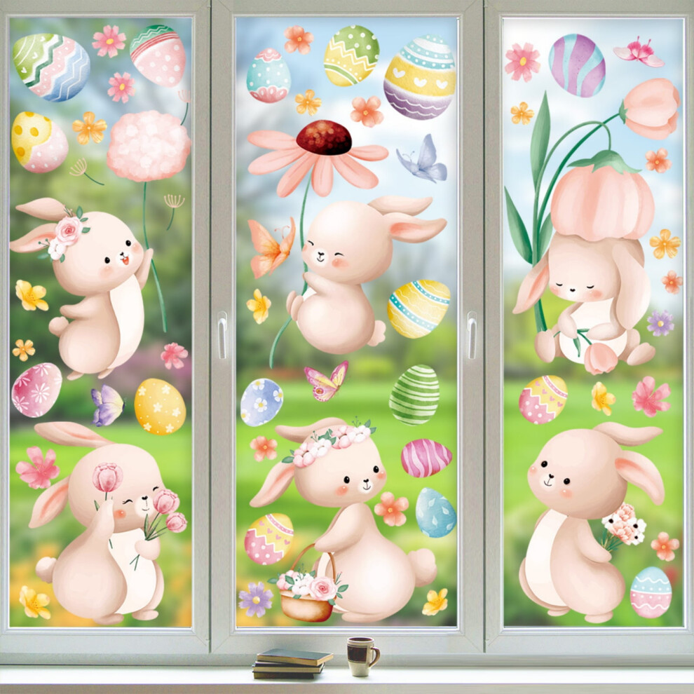Easter Bunny Window Clings Cartoon Egg Static Decor 6Pcs 9066521543342