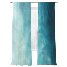 Blue Teal Ombre Sheer Curtains, Coastal Modern Light-Filtering Voile Drapes, Rod Pocket, 2 Panels 52"x84"