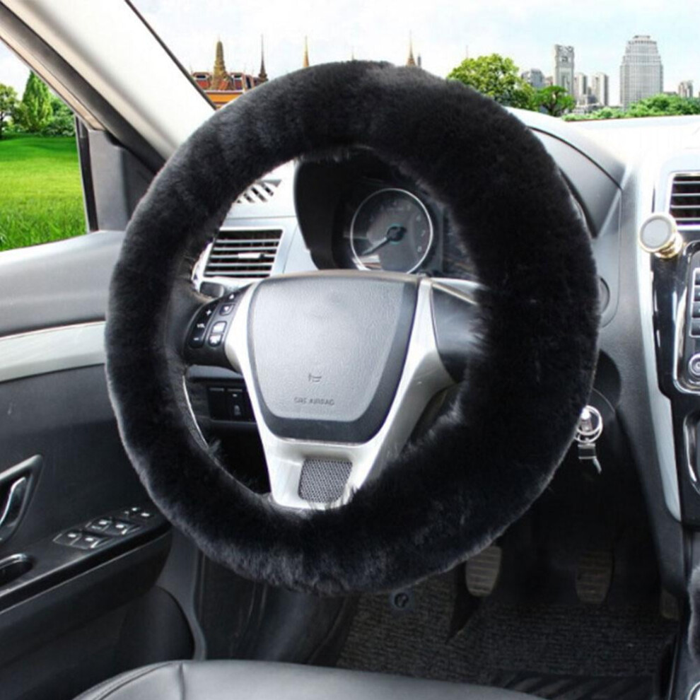 Faux Sheepskin Steering Wheel Cover, Warm & Anti-Skid Plush Cover, Compatible With Most Cars Blue 9340959214990