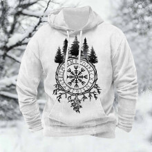 Retro casual hoodie met print en Europese Noorse mythologie