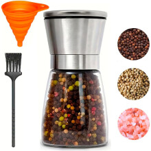 Stainless Steel Pepper & Salt Grinder, 5.5", Adjustable Coarseness, Refillable w/ Funnel & Brush – Compatible with Black Peppercorns