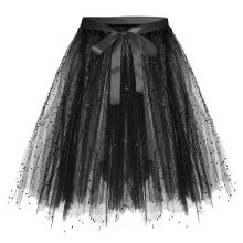 AWZXDE Girls Solid Color Sequin Tutu Skirt For Girls Lace Up Bow Puffy Handmade Performance Skirt With Multiple Tier Black