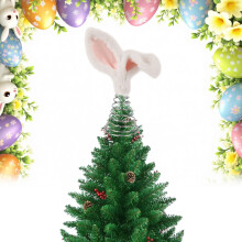 Adorno para la punta del árbol de Pascua de 26 cm (10,2 pulgadas) – Orejas de conejo blancas y rosas con base de metal, decoración para el Día