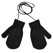 AWZXDE Children's Winter Knitted Cute Gloves with String - Warm Solid Knitted Gloves for Kids Black,One Size
