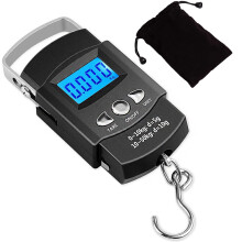 Pekkaxy 110lb/50kg podsvietená LCD rybárska váha s pásmovým pravítkom – prenosná závesná váha na rybolov, poľovníctvo, poštovné