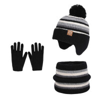 Winter Kids Fleece Lined Hat With Ear Thermal Knitted Cap For Cold Weather Outdoor Activities And Daily Warmth Black One Size
