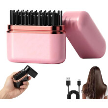Mini dobíjecí kartáč na žehlení vlasů, 3stupňová regulace teploty, cestovní velikost, kompatibilní se všemi typy vlasů (růžová)