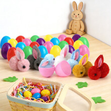 24-Pack Mini Plush Bunny Easter Eggs – Colorful Rabbit Ornaments for Baskets, Party Decor & Kids Gifts