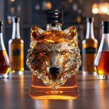 Whiskykaraf met wolfskop (240 ml) van borosilicaatglas - Originele drankdispenser met stop, ideaal als decoratie voor thuisbar of als cadeau