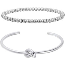 Love Knot Infinity Bangle & Beaded Ball Bracelet Set (2pc), 18K Gold Plated Stainless Steel, Waterproof, Anti-Tarnish