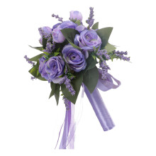 Bouquet de mariée artificiel en roses blanches champagne avec ruban de soie et bouquets de demoiselles d'honneur pour la cérémonie de mariage