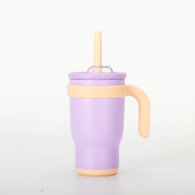Mug isotherme en acier inoxydable de 414 ml (14 oz) avec poignée et paille – Anti-fuite, sans BPA, finition mate, couvercle à clapet –