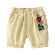 AWZXDE Boys Letter Print Casual Shorts For Boys Loose Fit 5 Inch Play Pants Breathable Comfortable For Summer Khaki,2-3 Years