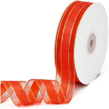 1 Rolla50 Slat Ribín Organza Dearg & Óir 1" orlach, Imeall Órga, Sifín Trédhearcach – Ag luí le Fillteán Bronntanais, Ceardaíocht, Gúna,