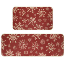 Christmas Kitchen Rugs Set of 2 – Santa & Snowman Red Mats, Low-Profile Holiday Door Mat, Compatible with Home/Kitchen
