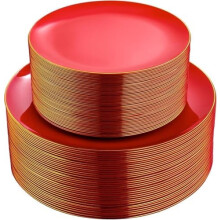 100 stuks paarse en gouden wegwerpborden – 50 dinerborden + 50