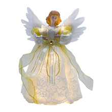 Creative Angel Treetop Figurine with Light for Celebration New Year Festival White and Gold