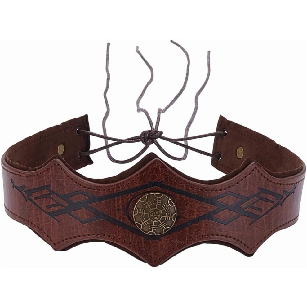 Unisex Brown Embossed Medieval Pu Leather Head Band Retro Headpiece Adjustable Vintage Viking Leather Headband Hair Band Sienna