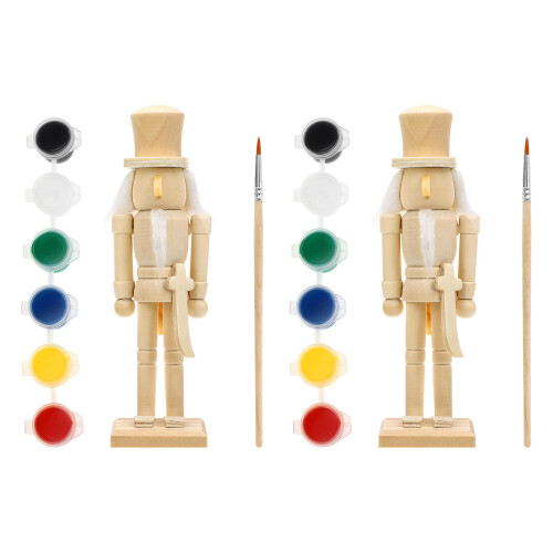 2Ensemble Figurines Bois Naturel, Kit Peinture Festive