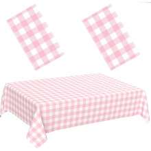 Plastic tablecloth pink white checkered 2 pack 54x108 inch