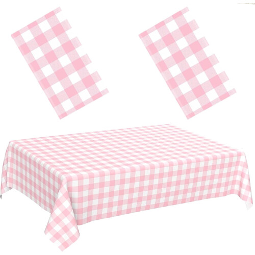 Plastic tablecloth pink white checkered 2 pack 54x108 inch