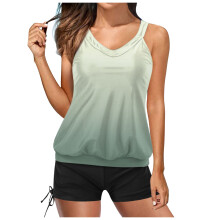 Women's Light Blue Tankini Set Black Bottoms 2X