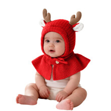 AWZXDE Baby Knit Hat Scarf And Shawl One Piece Baby Hat Winter Warm Cap For Boys And Girls Soft Yarn With Neck Cover Red