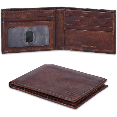Men's Slim Leather Wallet with RFID Blocking and ID Window