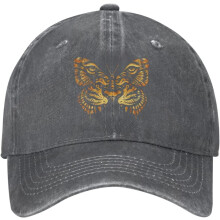 Boné de beisebol em jeans desgastado com estampa de borboleta e tigre – Ajustável
