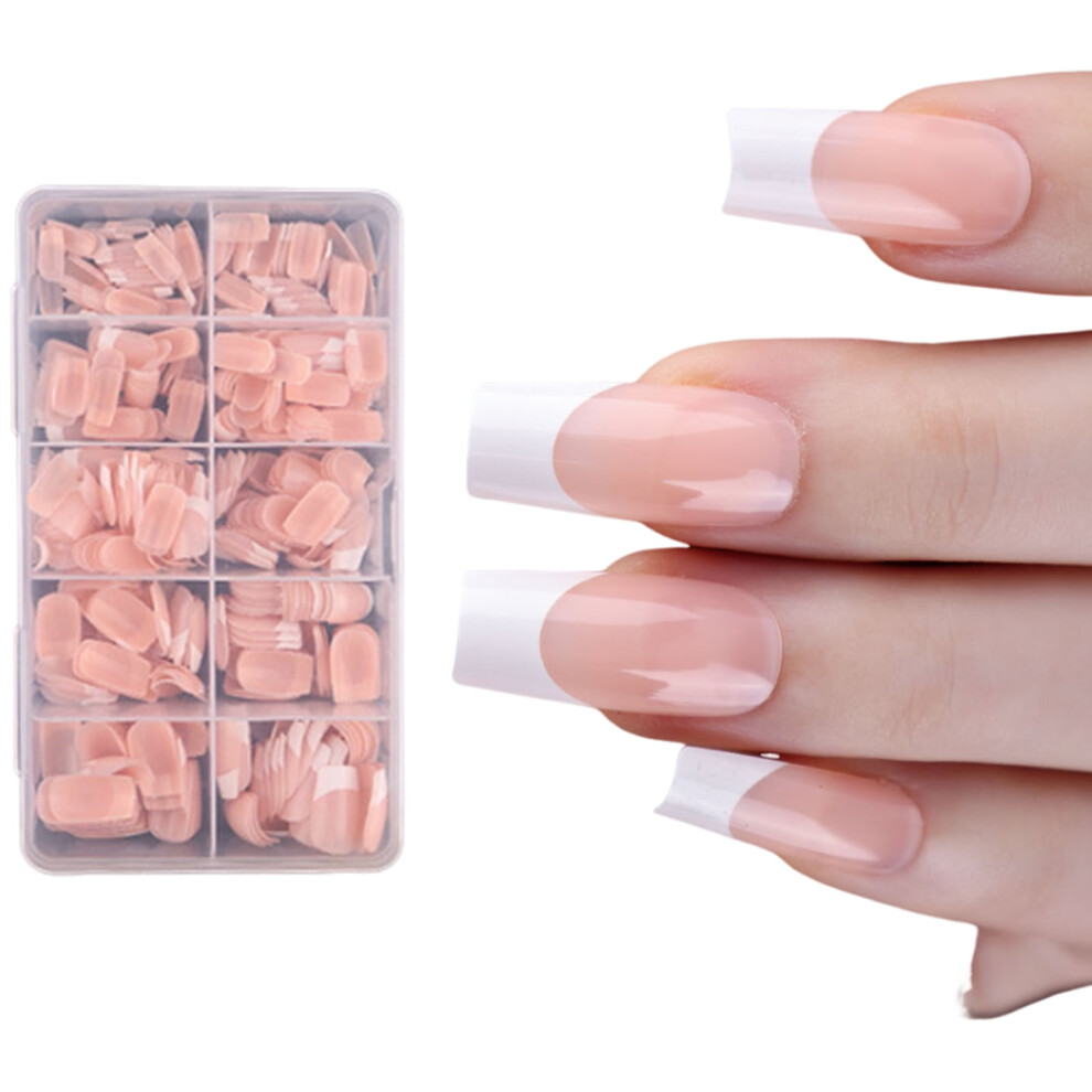 600x/Box French Tip False Nails Almond Press On Artificial Nails Full Cover On Manicures Supplies